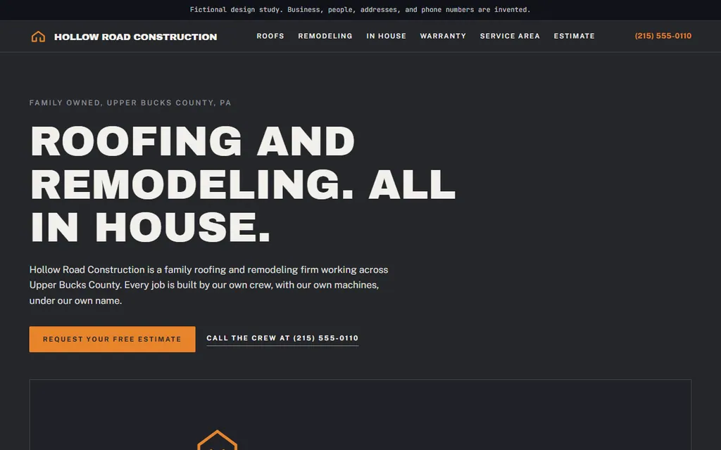 Hollow Road Construction website preview