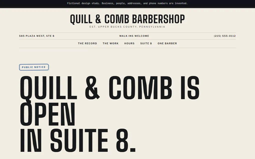 Quill & Comb Barbershop website preview