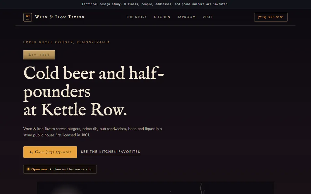 Wren & Iron Tavern website preview